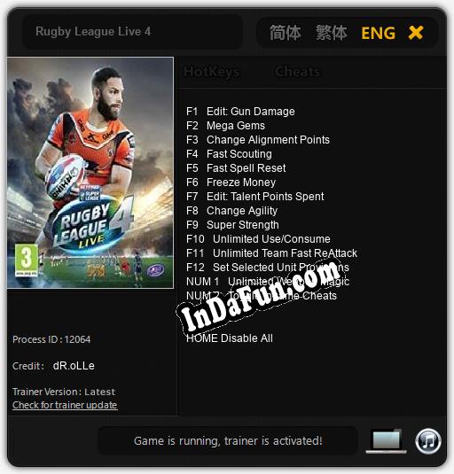 Rugby League Live 4: Trainer +14 [v1.1]