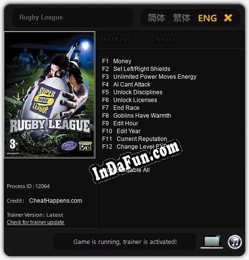 Rugby League: Trainer +12 [v1.1]