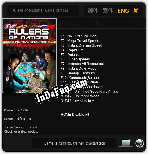 Rulers of Nations: Geo-Political Simulator 2: TRAINER AND CHEATS (V1.0.70)