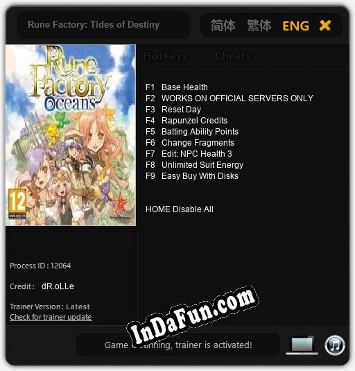 Rune Factory: Tides of Destiny: TRAINER AND CHEATS (V1.0.8)