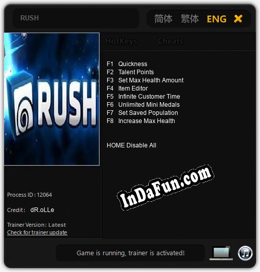 RUSH: Cheats, Trainer +8 [dR.oLLe]