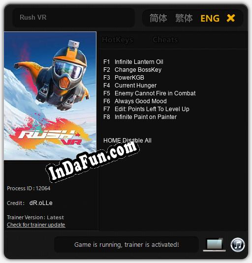 Rush VR: TRAINER AND CHEATS (V1.0.96)