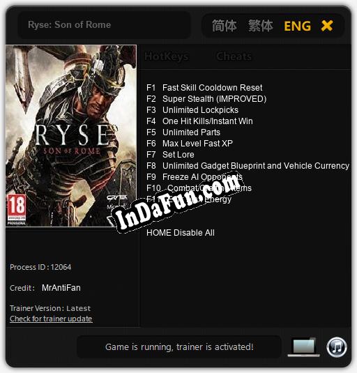 Ryse: Son of Rome: Cheats, Trainer +11 [MrAntiFan]