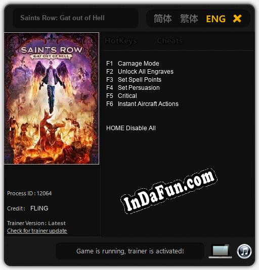 Saints Row: Gat out of Hell: TRAINER AND CHEATS (V1.0.80)