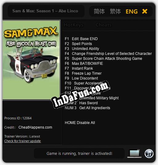 Sam & Max: Season 1 – Abe Lincoln Must Die!: TRAINER AND CHEATS (V1.0.39)