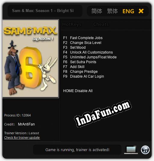 Sam & Max: Season 1 – Bright Side of The Moon: Cheats, Trainer +9 [MrAntiFan]