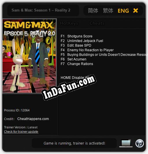 Sam & Max: Season 1 – Reality 2.0: TRAINER AND CHEATS (V1.0.37)