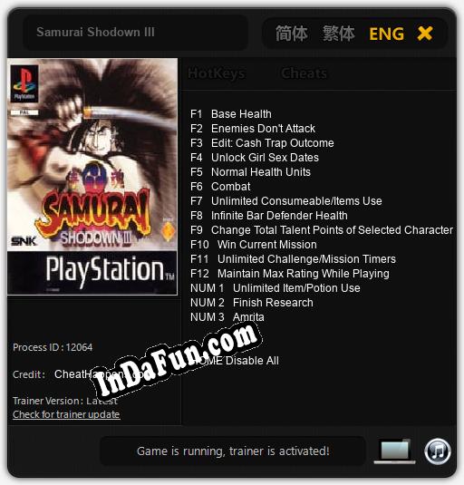 Trainer for Samurai Shodown III [v1.0.2]