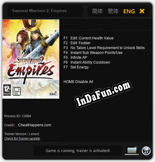 Trainer for Samurai Warriors 2: Empires [v1.0.3]