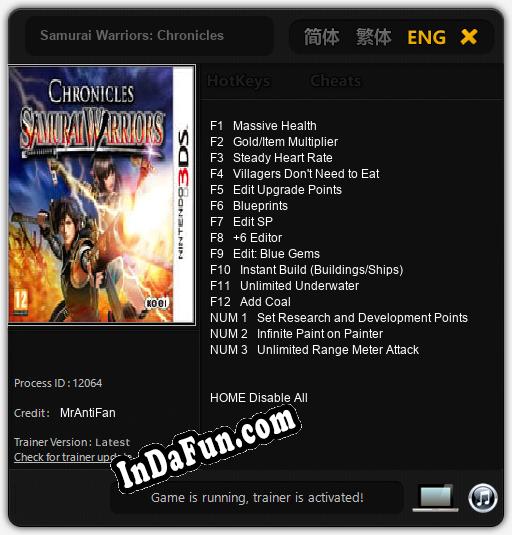 Samurai Warriors: Chronicles: TRAINER AND CHEATS (V1.0.13)