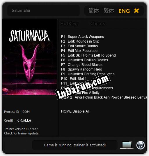 Trainer for Saturnalia [v1.0.6]