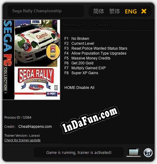 Trainer for Sega Rally Championship [v1.0.8]