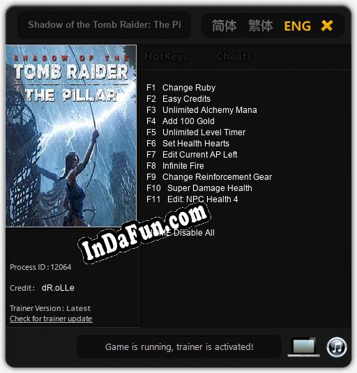 Shadow of the Tomb Raider: The Pillar: TRAINER AND CHEATS (V1.0.6)