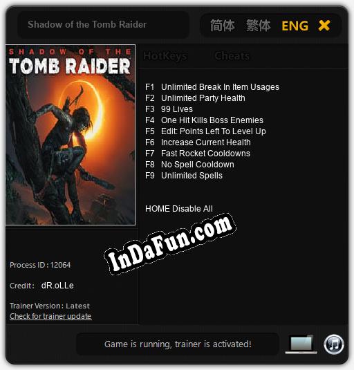 Shadow of the Tomb Raider: TRAINER AND CHEATS (V1.0.25)