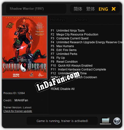 Shadow Warrior (1997): TRAINER AND CHEATS (V1.0.34)