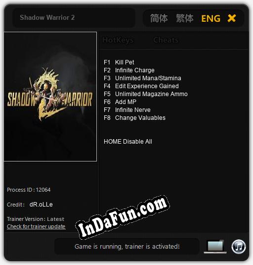 Trainer for Shadow Warrior 2 [v1.0.7]