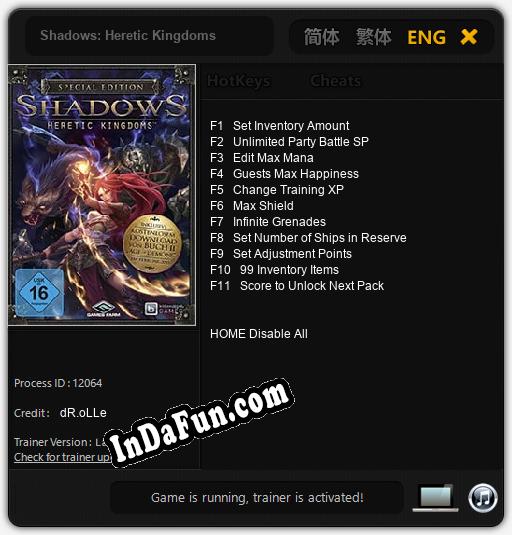 Shadows: Heretic Kingdoms: Cheats, Trainer +11 [dR.oLLe]