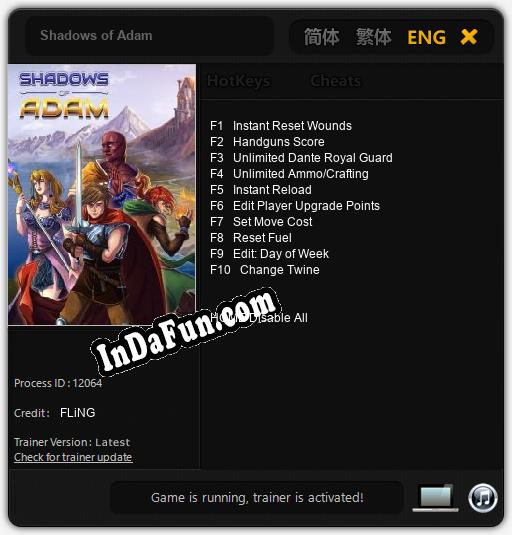 Shadows of Adam: TRAINER AND CHEATS (V1.0.73)