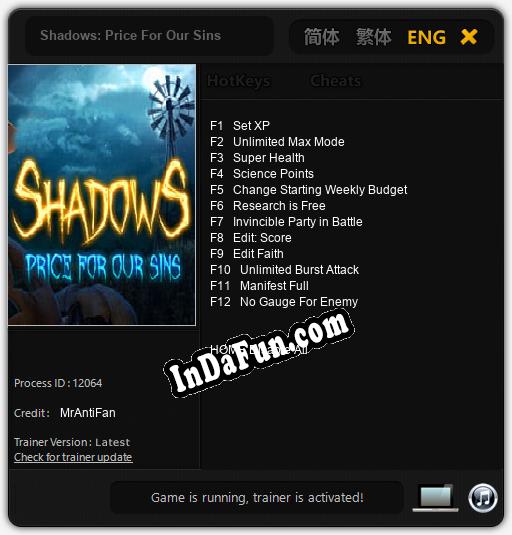 Trainer for Shadows: Price For Our Sins [v1.0.5]