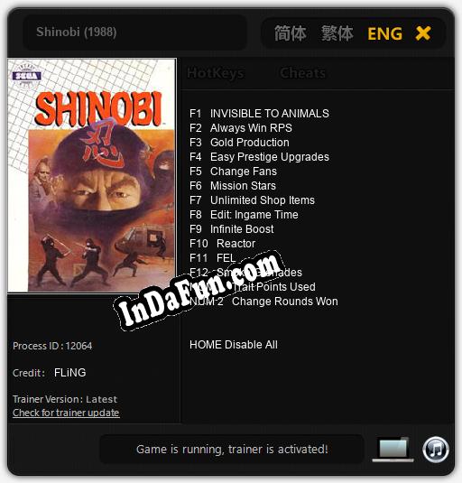 Trainer for Shinobi (1988) [v1.0.8]