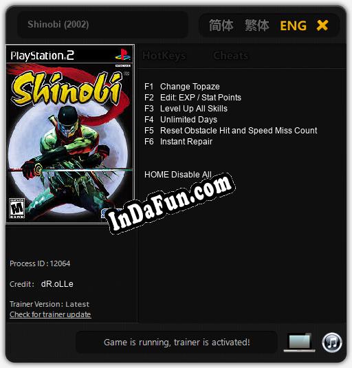 Trainer for Shinobi (2002) [v1.0.6]