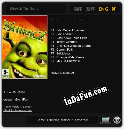 Shrek 2: The Game: TRAINER AND CHEATS (V1.0.10)