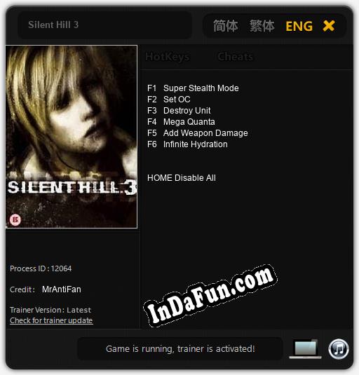 Trainer for Silent Hill 3 [v1.0.9]