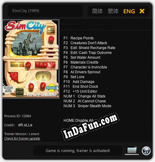 SimCity (1989): TRAINER AND CHEATS (V1.0.26)