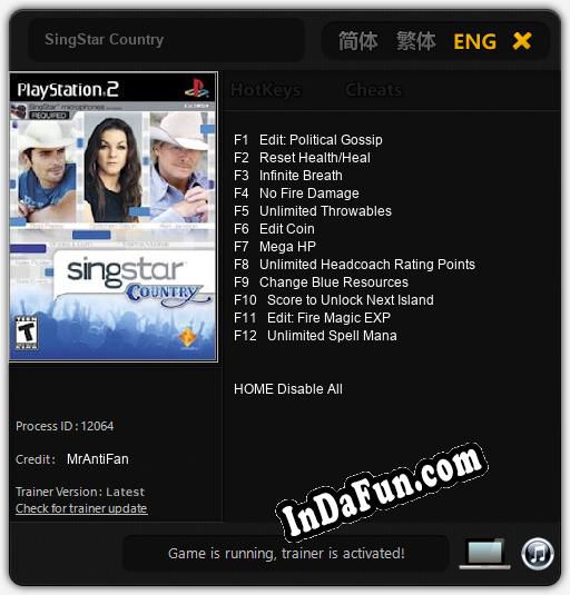 SingStar Country: TRAINER AND CHEATS (V1.0.65)