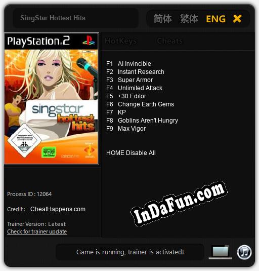 SingStar Hottest Hits: TRAINER AND CHEATS (V1.0.32)