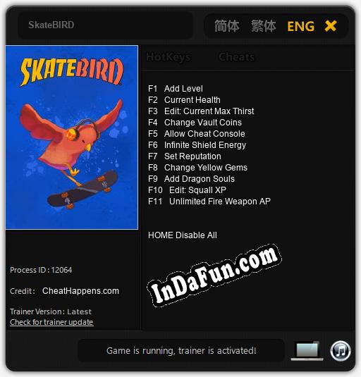 SkateBIRD: TRAINER AND CHEATS (V1.0.34)