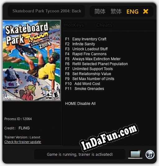 Trainer for Skateboard Park Tycoon 2004: Back in USA [v1.0.9]