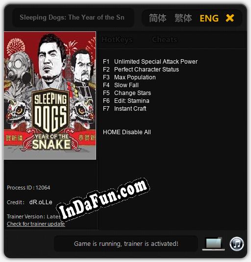 Trainer for Sleeping Dogs: The Year of the Snake [v1.0.9]