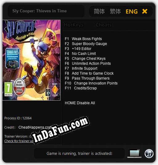 Sly Cooper: Thieves in Time: TRAINER AND CHEATS (V1.0.5)