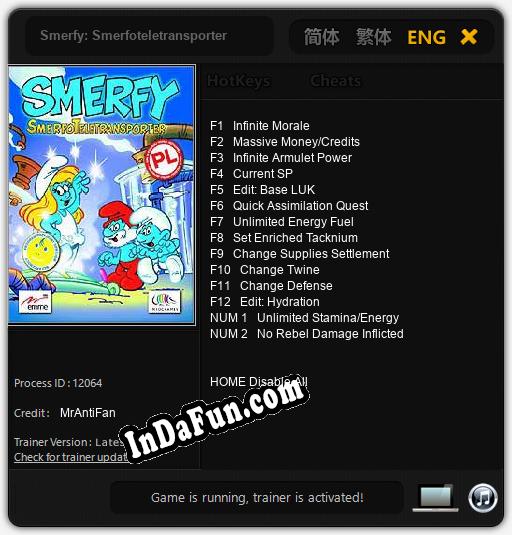 Smerfy: Smerfoteletransporter: TRAINER AND CHEATS (V1.0.62)