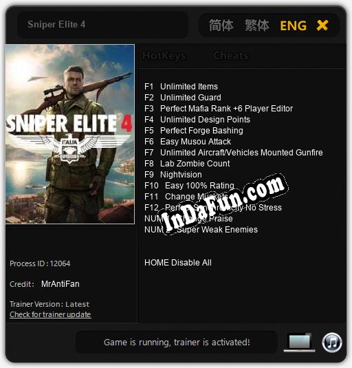 Sniper Elite 4: Trainer +14 [v1.3]
