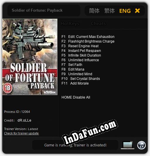 Soldier of Fortune: Payback: Trainer +11 [v1.5]