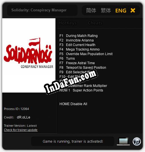 Solidarity: Conspiracy Manager: Trainer +13 [v1.9]