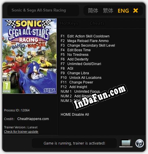 Trainer for Sonic & Sega All-Stars Racing [v1.0.2]