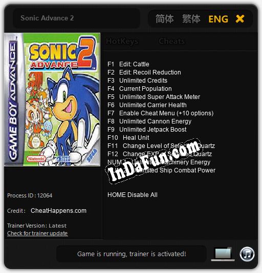 Sonic Advance 2: TRAINER AND CHEATS (V1.0.25)