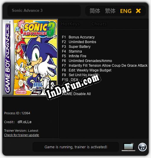 Sonic Advance 3: Cheats, Trainer +10 [dR.oLLe]
