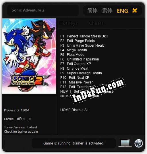 Sonic Adventure 2: TRAINER AND CHEATS (V1.0.11)