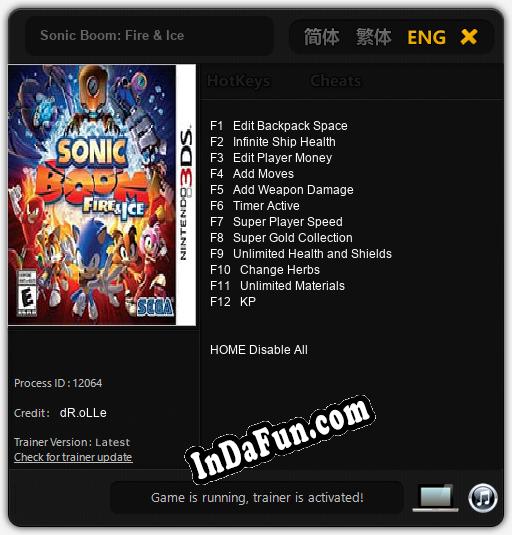 Sonic Boom: Fire & Ice: Trainer +12 [v1.5]