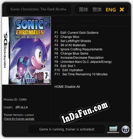 Sonic Chronicles: The Dark Brotherhood: Cheats, Trainer +11 [dR.oLLe]