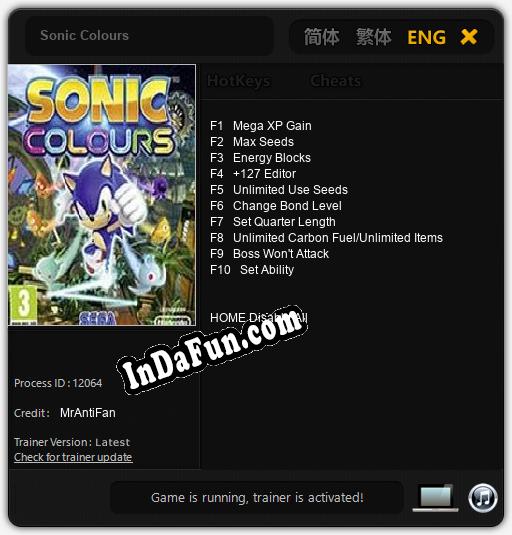 Sonic Colours: TRAINER AND CHEATS (V1.0.6)