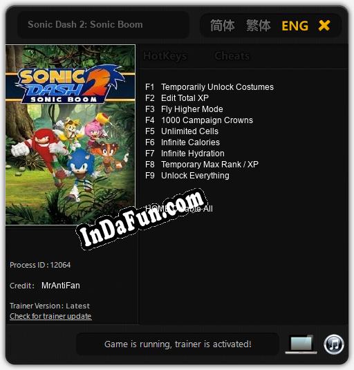 Sonic Dash 2: Sonic Boom: Trainer +9 [v1.4]