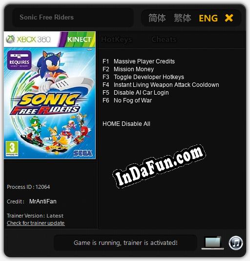 Trainer for Sonic Free Riders [v1.0.7]