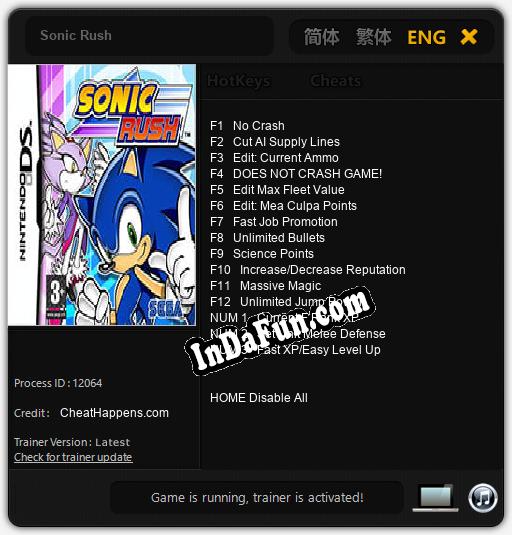 Trainer for Sonic Rush [v1.0.9]