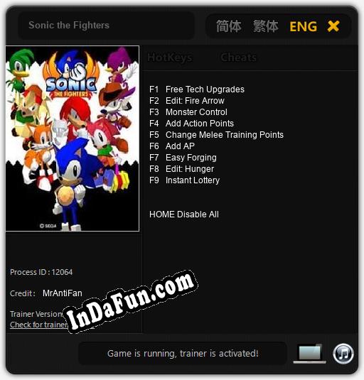 Trainer for Sonic the Fighters [v1.0.9]