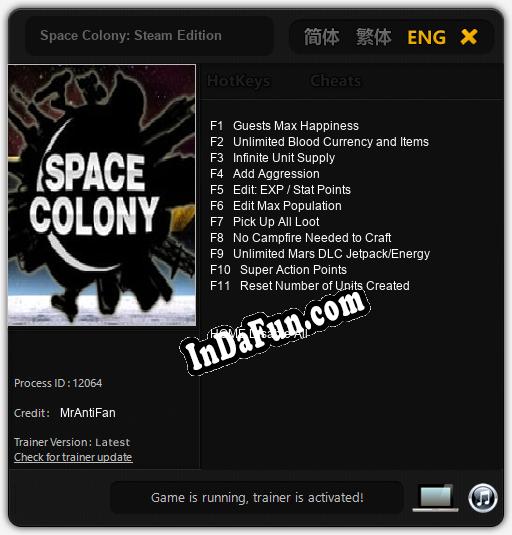 Trainer for Space Colony: Steam Edition [v1.0.5]